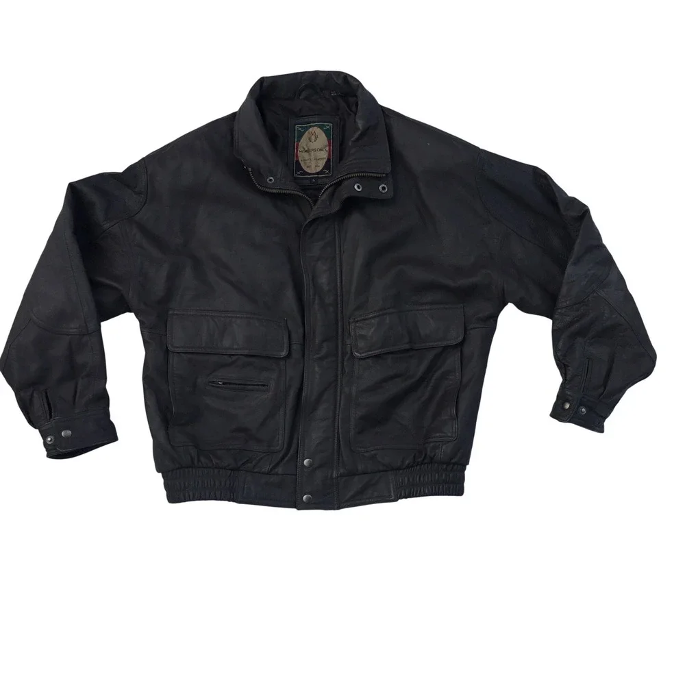 Members Only Vintage Brown Leather Bomber Jacket Men's L  Full Zip Quilted Lined
